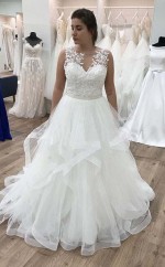 A-linie Applikationen Rüschen Organza Bodenlanges Brautkleid Twa3582