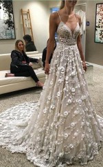 Spaghettiträger Hofzug Rückenfreies Brautkleid Mit Perlenstickerei Twa3762