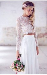 Zweiteilige Lange Ärmel Spitze Weißes Strandhochzeits-brautkleid Twa3832