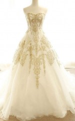 Brautkleid Elfenbein Gold Applikationen Sweepbrush Schleppe Brautkleid Twa4302