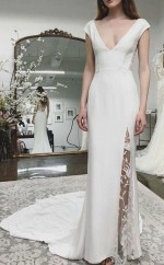 Strandhochzeitskleid Flügelärmeln Applikationen Rückenfreies Brautkleid Aus Spitze Twa4312