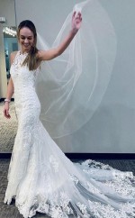 Meerjungfrau-spitze Brautkleid Mit Halbkathedrale-zug Racer Back Brautkleid Twa4922