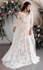 A-linie U-ausschnitt Lange Ärmel Spitze Brautkleid Brautkleid Twa5032