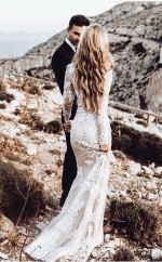 Meerjungfrau Langarm Spitze Boho Brautkleid Rustikales Brautkleid Twa5042