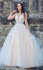 A-linieprinzessin Applique Tüll ärmelloses V-ausschnitt Sweep Zugkleid Twa5372