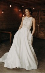 Illusion Und Spitze Neckholder A-linie Brautkleid Mit Sweep-schleppe Twa5402