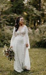 Langarm-spitzenhochzeitskleid Zum Schnüren Hinten Strandhochzeitskleid Twa5472