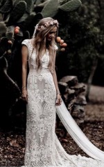 Vintage Spitze Rustikales Hochzeitskleid Flügelärmeln Boho Brautkleider Twa5482