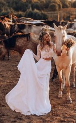 Chiffon Zweiteiliges Brautkleid A-linie Lange Ärmel Brautkleid Twa5532