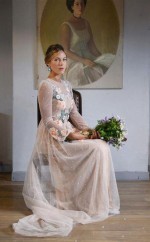 Stickerei A-line Chic Offener Rücken Langärmliges Glitzerndes Brautkleid Twb0012