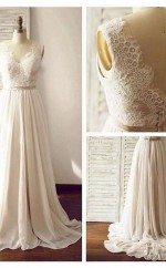 V-ausschnitt ärmelloses Brautkleid Mit Offenem Rücken Und Spitzenschärpe Twb2002