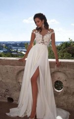 Top Spitzenapplikationen Seitenschlitz Chiffon Billig Party Formales Brautkleid Twb4132