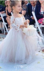 Elfenbein lange Ärmel Tüll Kinder Ballkleid mit Zug GACH003