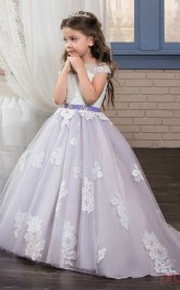 Ballkleid Kurzarm Kinder Ballkleid Für Mädchen Mit Schärpen CH0135