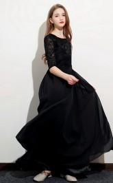 Marineblaues V-Ausschnitt-Chiffonkleid für Kinder-Brautjungfern, Blumenmädchenkleid GJFGD047