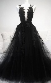 Schwarze Spitzenblumenblumen Für Abschluss ballkleid REALS063