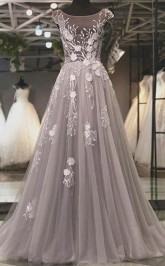 Graue Spitze Formelles Abendkleid REALS064