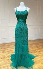 Grüne Meerjungfrau Spitzen -promkleid REALS065
