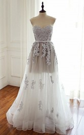 Schatz Grauer Spitzen -Abschluss ballkleid REALS066