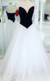 V Hals Schwarz Weiße Abschluss ballkleid REALS070