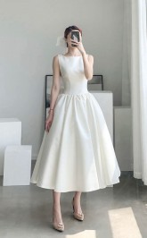Tee-Länge Leichtes Brautkleid aus Satin PWH004
