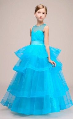 Niedliche Ozeanblaue Tüllkinder Mädchengeburtstagsfeierkleid Mit Herz Zurück GBCH036