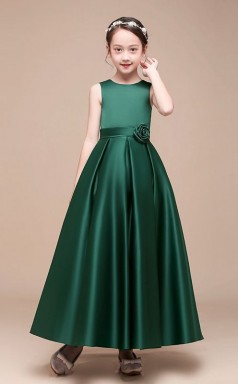 Erschwingliches DunkelgrÜnes Juwel Junior Brautjungfernkleid Bodenlanges Festzugskleid Mit Handgefertigten Blumen GBCH049