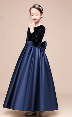 Erschwingliches Dunkelblaues Juwel Junior Brautjungfernkleid KnÖchellanges Festzugskleid Mit Schleifen GBCH051