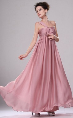 Nude rosa Satin Chiffon A-Linie eine Schulter lange Brautjungfer Kleid (GBD437)