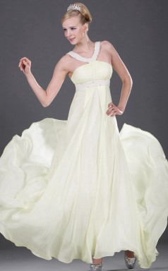 Elfenbein Chiffon A-Linie Träger lange Brautjungfer Kleid(GBD462)
