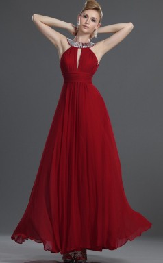 Rot Chiffon A-Linie V-Ausschnitt lange Brautjungfer Kleid(GBD469)