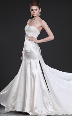 Elfenbein Stretch Satin Scheide eine Schulter lange Brautjungfer Kleid (GBD473)