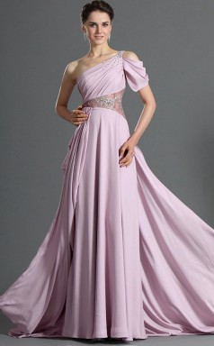 Lavendel Chiffon A-Linie eine Schulter lange Brautjungfer Kleid(GBD475)