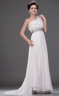 Elfenbein Chiffon A-Line One Schulter langes Brautjungfernkleid (GBD524)