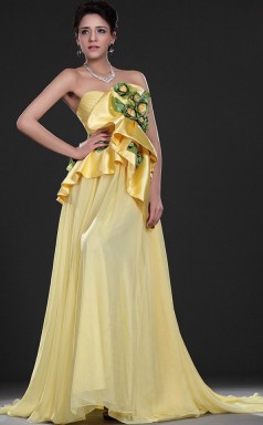 gelber Chiffon A-Line Schatz Langes Brautjungfernkleid (GBD525)