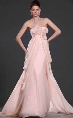 Pink Chiffon A-Linie trägerloser langes Brautjungfernkleid (GBD529)