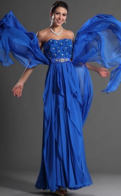 Ocean Blue Chiffon A-Linie trägerloser langes Brautjungfernkleid (GBD532)