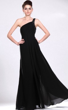 Schwarzes Chiffon A-Line One Schulter langes Brautjungfernkleid (GBD534)