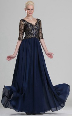 Tinte Blue Lace A-Line V-Ausschnitt Langes Brautjungfernkleid (GBD535)