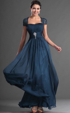 Tinte Blue Chiffon A-Line von der Schulter-Langbrautjungfernkleid (GBD537)