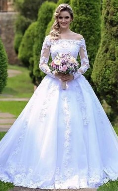 Elegante Lange ärmel Schnüren Eine Linie Perlen Hochzeitskleid Sheffield GBWD064