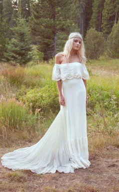 Eine Linie Boho Off Shoulder Bohemian Brautkleid Für Naturhochzeit GBWD094