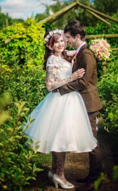 Kurzarm Vintage Land Plus Größe Tee Länge 50er Jahre Stil Brautkleid Edinburgh GBWD127