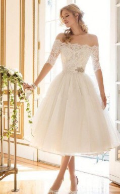 Von Der Schulter Eine Linie Halbarm Kurze Brautkleider Ziel Hochzeit GBWD133