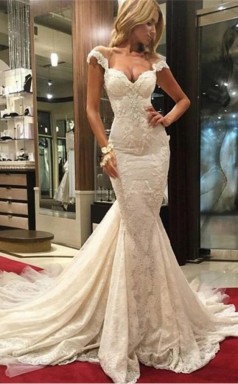 Charmante Meerjungfrau Luxuriöse Spitze Brautkleid GBWD152