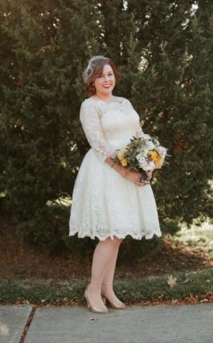 Plus Size Knielänge 3/4 Ärmel Spitze Rockabilly Landhausstil Brautkleid GBWD153