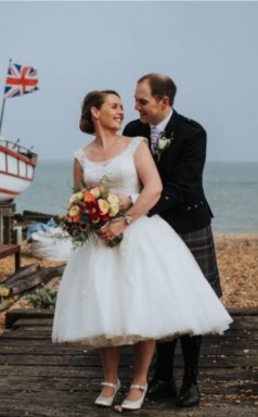 Vintage Plus Size Rocknroll Tee Länge 50er Jahre Stil Spitze Rockabilly Brautkleid GBWD170