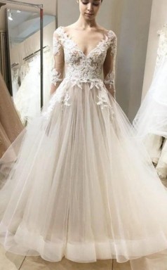 Ballkleid Langarm Spitze Tüll Brautkleid Mit Langen Ärmeln GBWD187