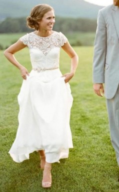 Eine Linie Einfache Landmütze Ärmel Garten Hochzeitskleid GBWD192