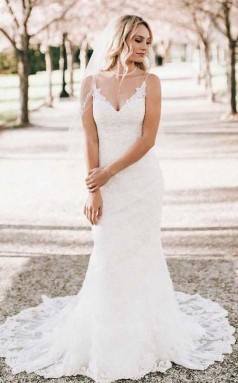 Meerjungfrau Träger Spitze Brautkleid Leicht Mit Trägern GBWD197